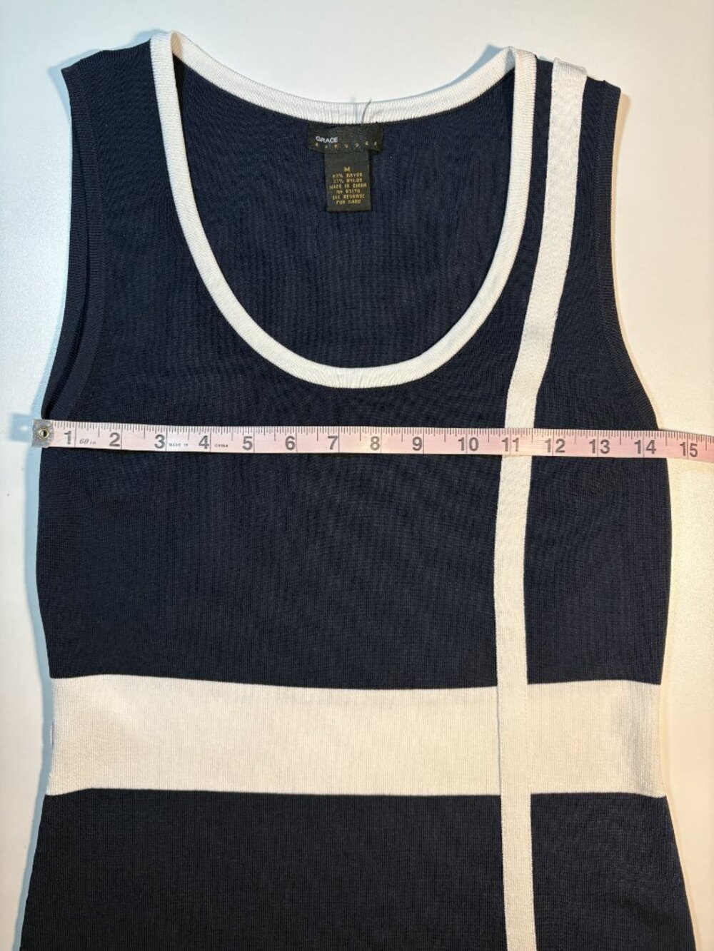 Grace Dresses Mod Knit Midi Dress Navy White Geometric Sleeveless Stretch M - Picture 5 of 8